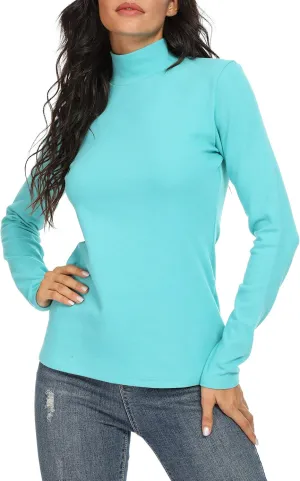 Women's Mock Turtleneck Cotton Long Sleeve Layering T Shirt Tops