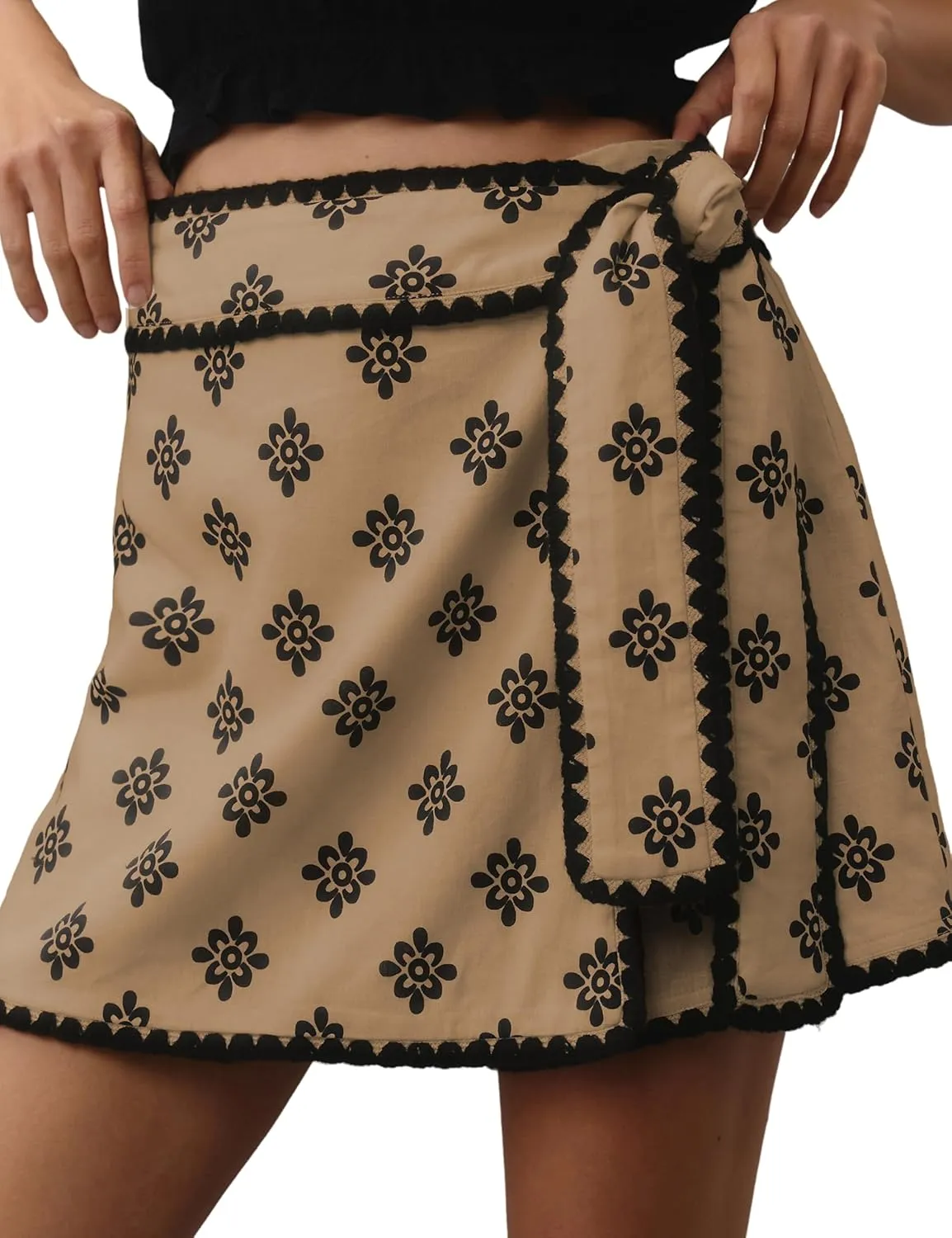 Wrap Skirt for Women Casual Mini Skirt Knot Side Elastic Waist Bodycon Flowy Print Shorts