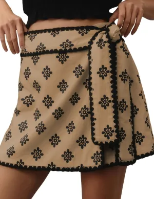 Wrap Skirt for Women Casual Mini Skirt Knot Side Elastic Waist Bodycon Flowy Print Shorts