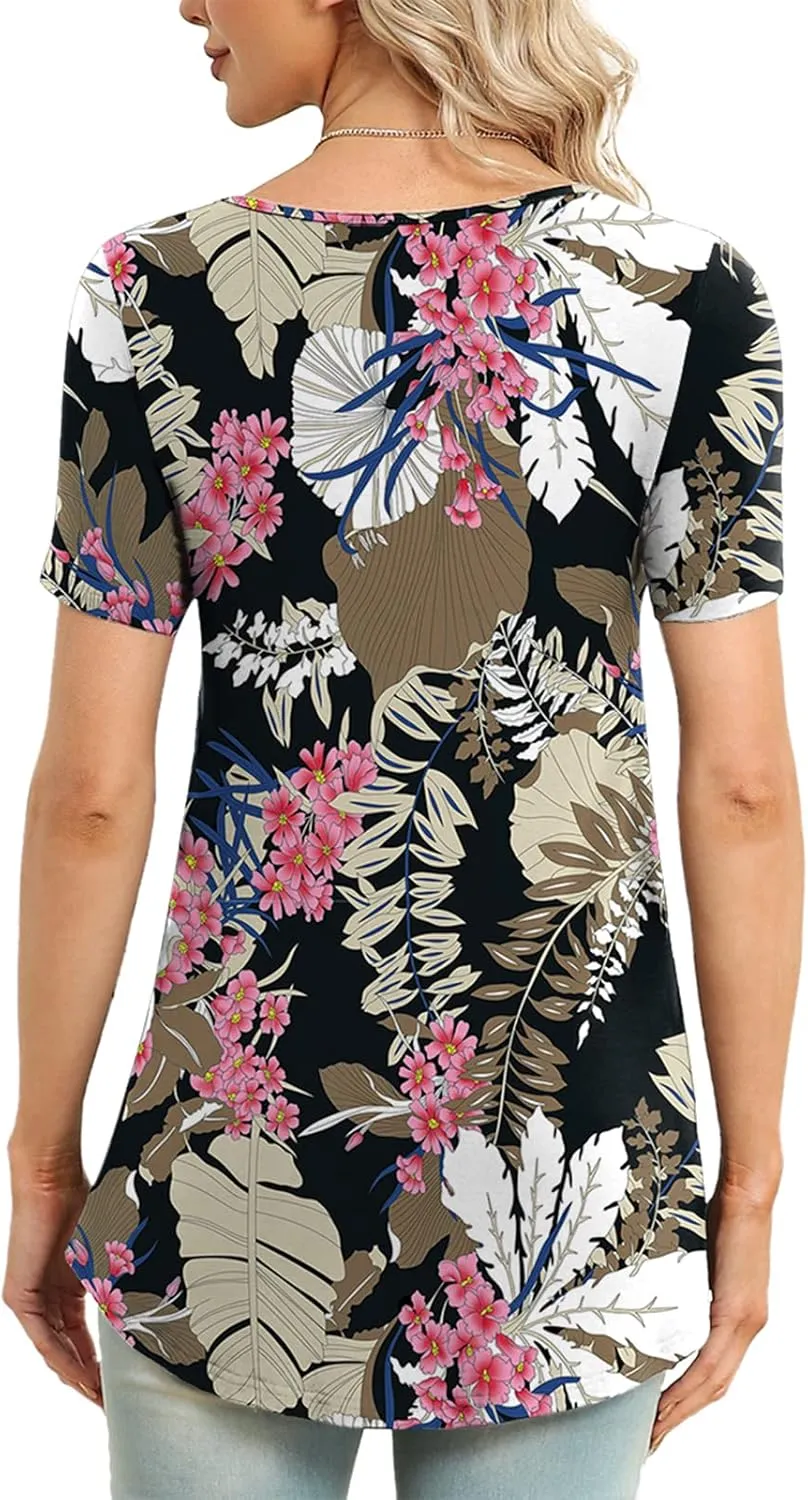 Xpenyo Womens Tops Casual Summer Square Neck Short Sleeve Tunic Shirts Hide Belly Loose Flowy Tunic Blouses