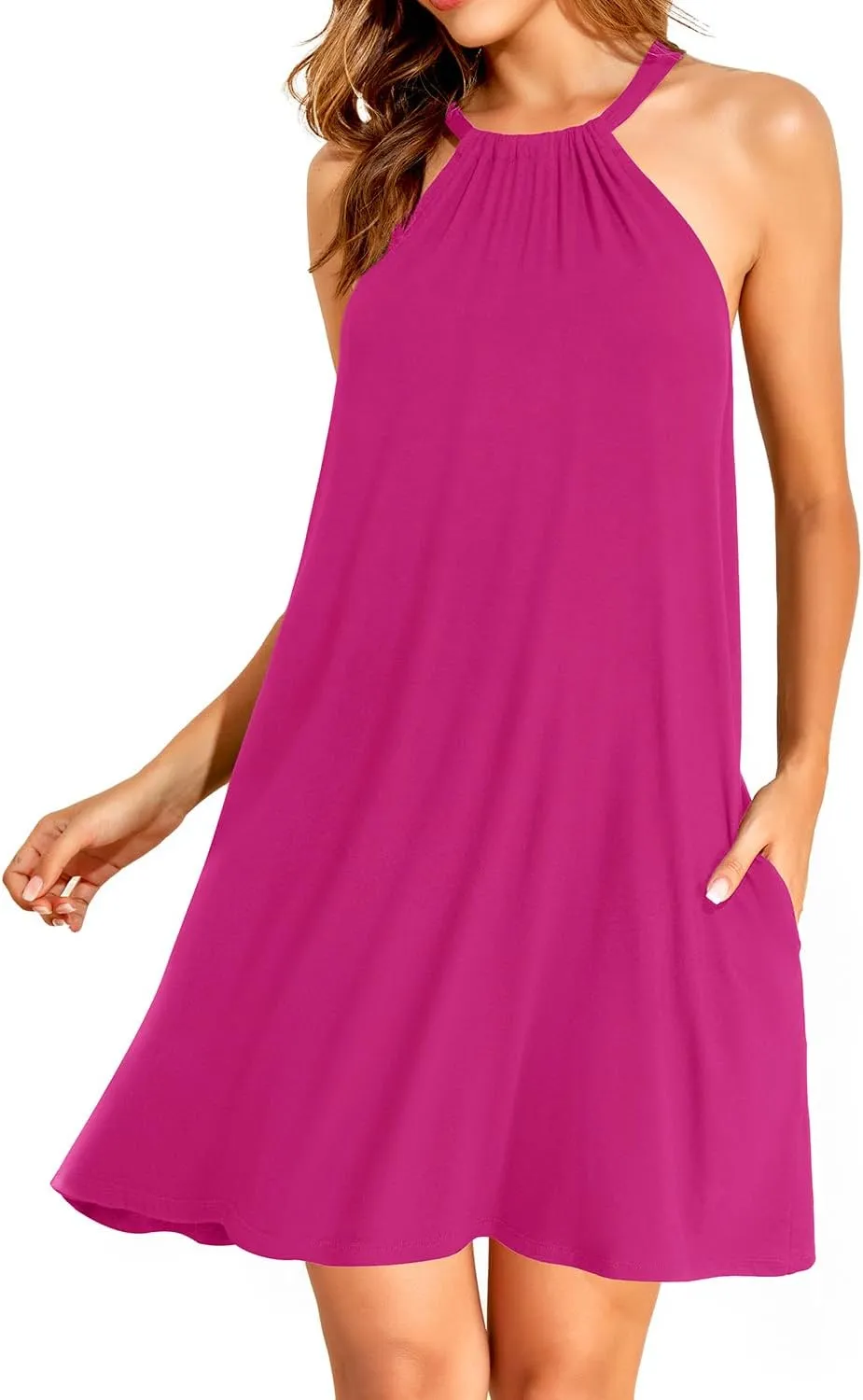 Yonique Halter Summer Dress for Women Casual Sundress Beach Coverup Dress with Pockets