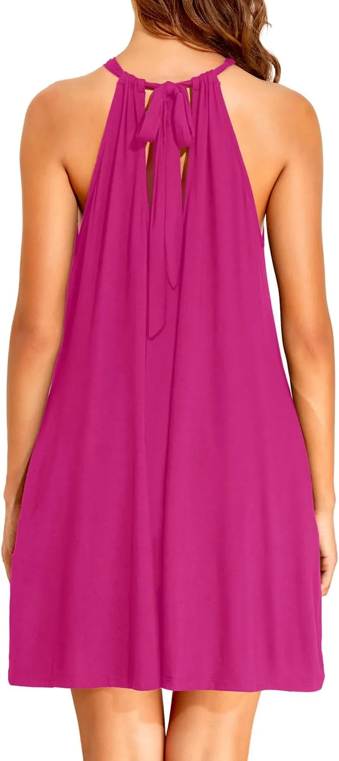 Yonique Halter Summer Dress for Women Casual Sundress Beach Coverup Dress with Pockets