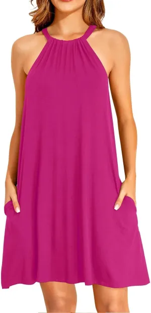Yonique Halter Summer Dress for Women Casual Sundress Beach Coverup Dress with Pockets