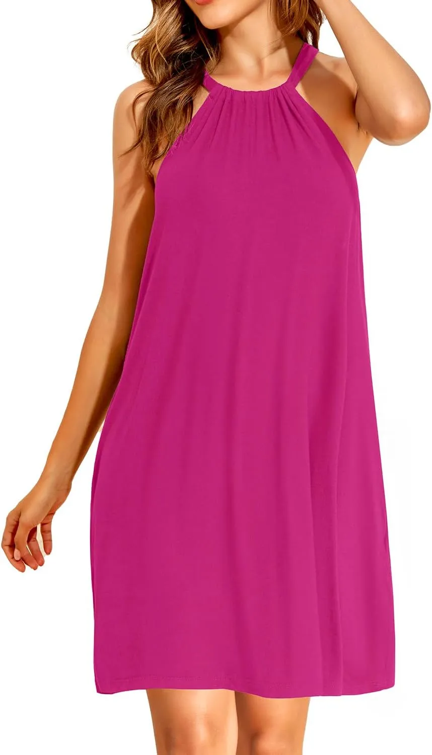 Yonique Halter Summer Dress for Women Casual Sundress Beach Coverup Dress with Pockets