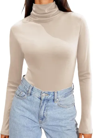Zeagoo Womens Turtleneck Long Sleeve Shirts Soft Thermal Underwear Fall Fashion 2024 Tight Basic Layer Tops